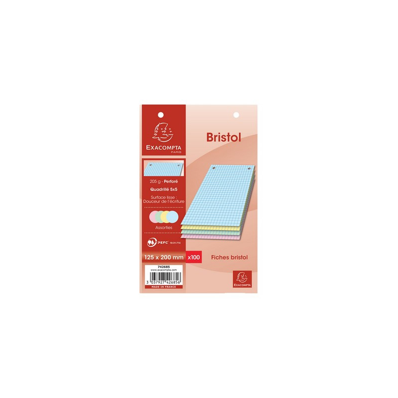 Fiches bristol 4 coul. X 100 *12